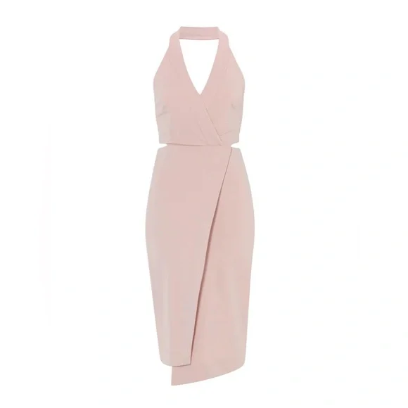 Nicholas $293 Ponti Halter Wrap Dress in Pale Pink - Picture 2 of 5